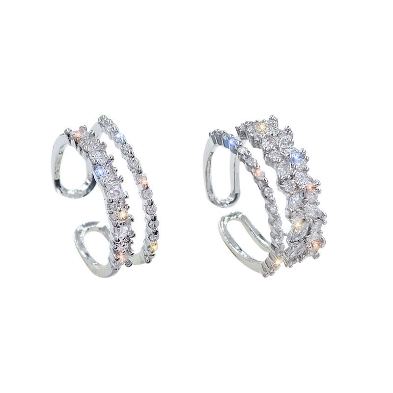 Niche Nhẫn Hở Hai Lớp Đính Đá zircon Tinh Tế Thời Trang Cao Cấp Cho Nữ