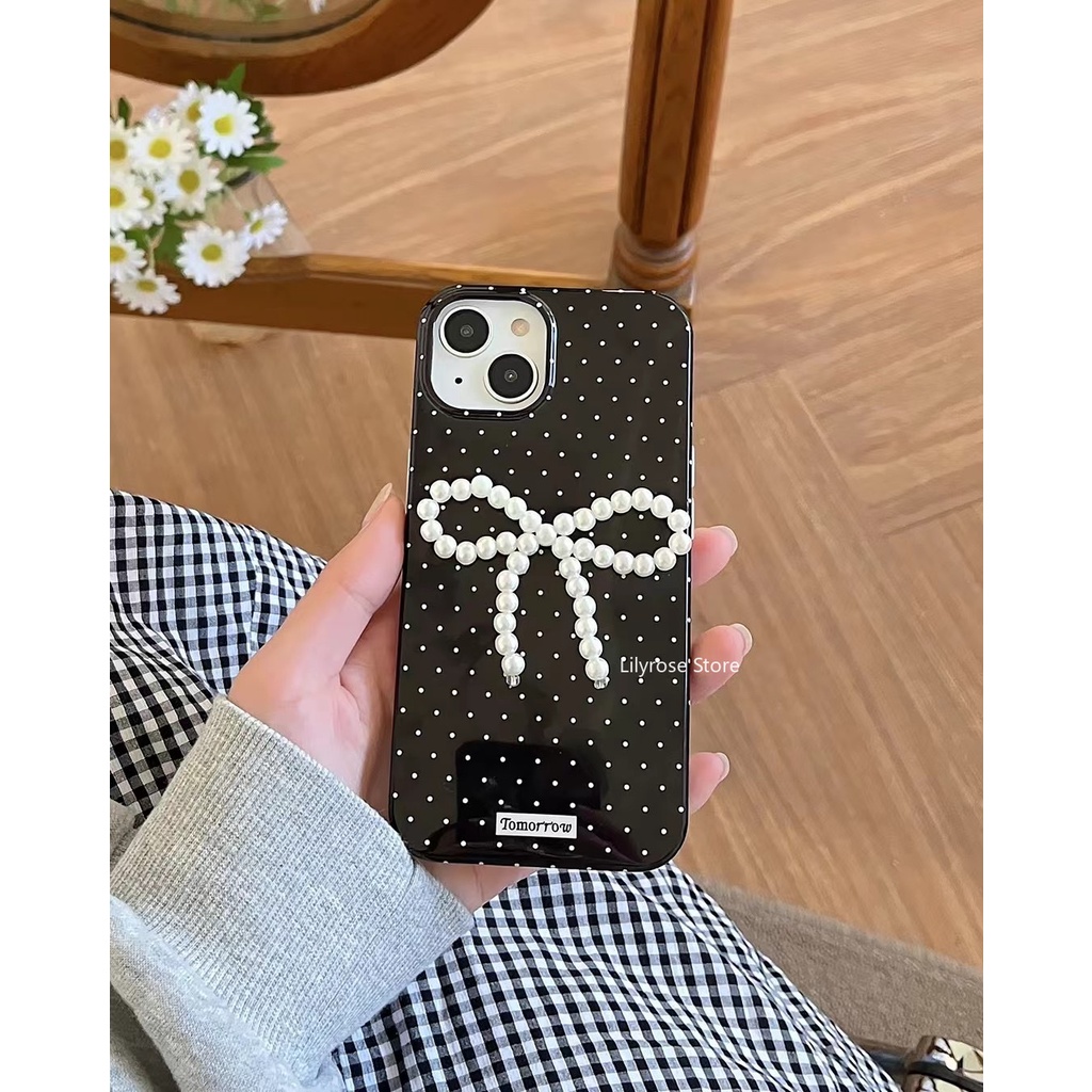 Ốp Điện Thoại Đính Nơ Bướm Trắng Đen Cho iphone 15 pro max 14 13 pro