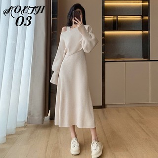 Bộ Áo sweater Cao Cấp + Đầm Dệt Kim Thời Trang Thu Đông Phong Cách Pháp Cho Nữ