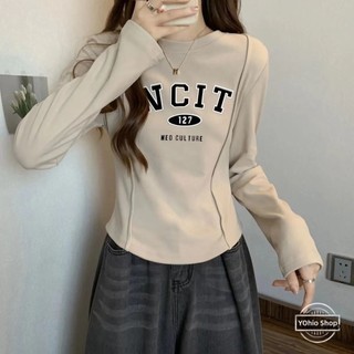 Plus Áo Thun Tay Dài In Chữ Thời Trang Thu Đông Cho Nữ Có size Lớn