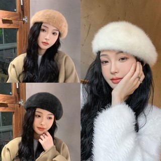 Nón beret len lông thỏ ấm áp thanh lịch kiểu pháp cho nữ ht-b-97