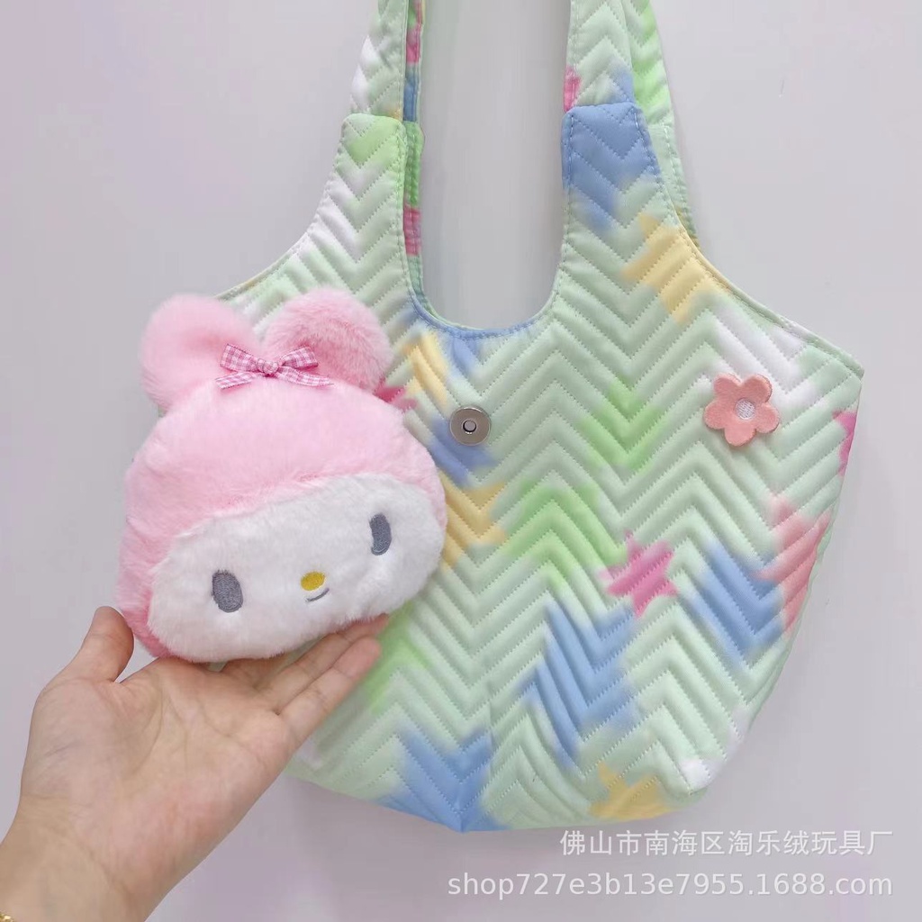 Sanrio kuromi mymelody Túi Xách Đeo Vai Phủ Lông Họa Tiết Hoạt Hình Dễ Thương Cỡ Lớn Thời Trang Cho Nữ