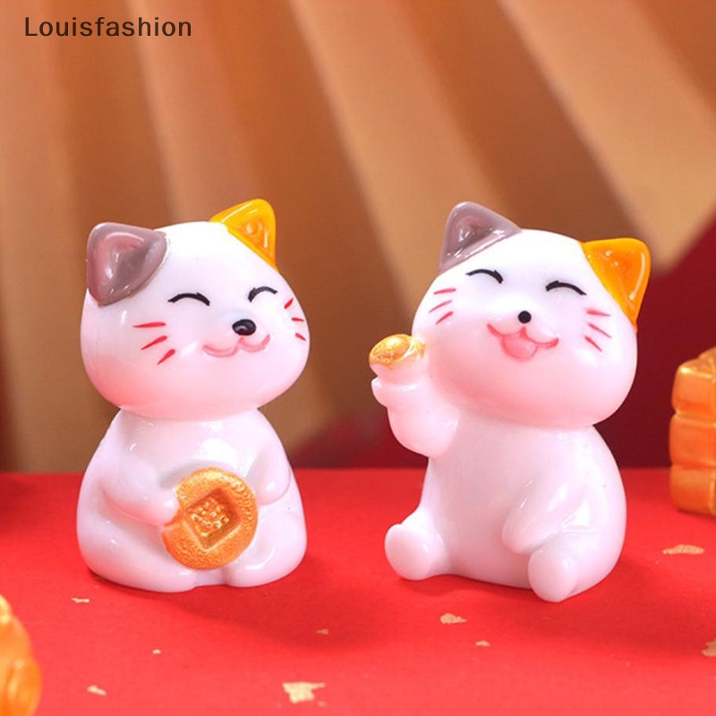 Louisfashion Tượng Mèo May Mắn mini Bằng Nhựa resin Để Bàn Trang Trí Tiểu Cảnh