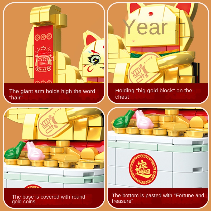 Bộ Đồ Chơi Lắp Ráp Đồ trang trí Chú Mèo May Mắn Cho Bé Mới