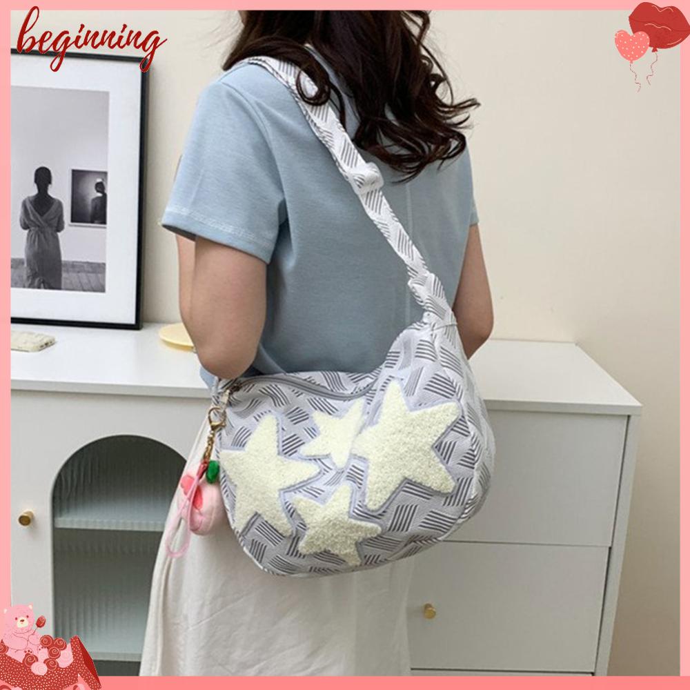 ✿ Miếng Dán Trang Trí Khởi Động Xe Hơi ✿ Túi Đeo Chéo canvas Sức Chứa Lớn Thêu Họa Tiết Trăng Sao Dễ Thương Phong Cách Đường Phố