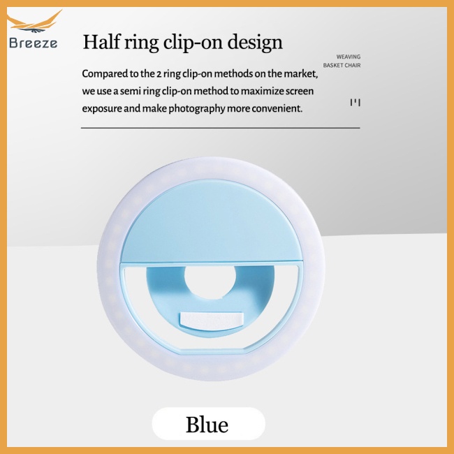 Breeze Đèn selfie 3 Chế Độ Sáng Dạng Kẹp Có Thể Sạc Lại Dành Cho Điện Thoại Di Động / laptop