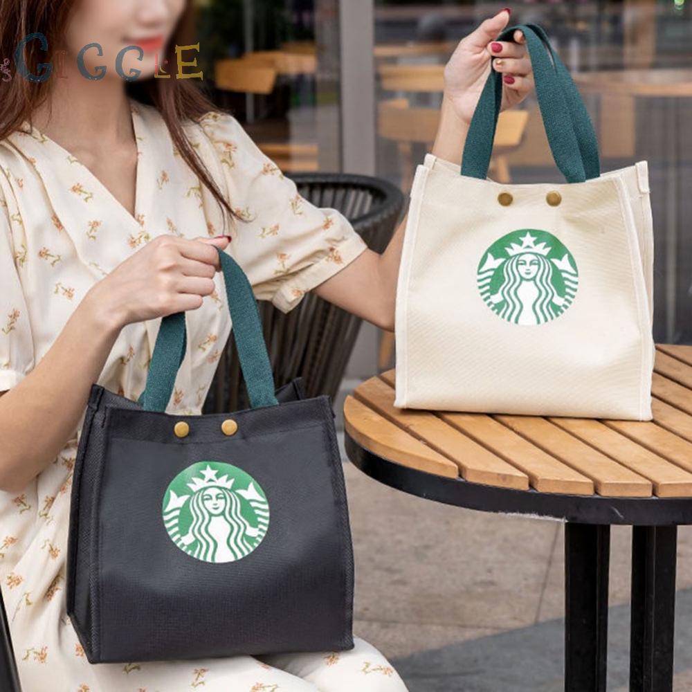 Lunch Bag Simple Solid Color Thickening Button Canvas Material Casual Daily