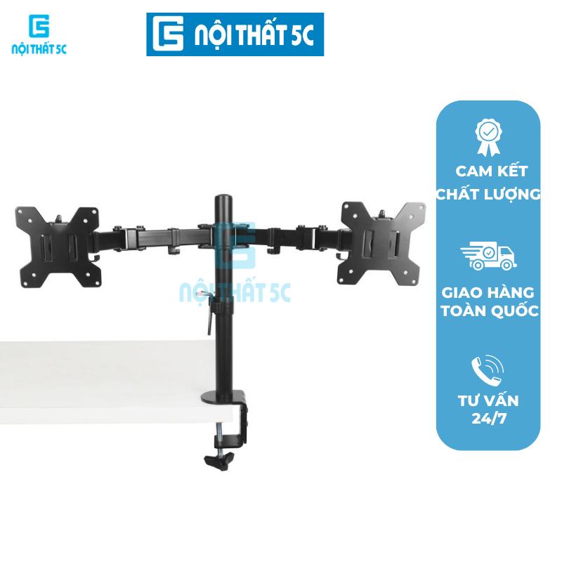 Arm treo 1-2 màn hình PK1207C kẹp bàn xoay 360 độ, Giá treo màn hình tương thích 10-27inch tải trọng 9kg
