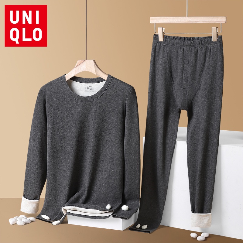 Lớp đế Uniqlo mùa thu đông với đế lót giữ nhiệt cho nam Quần lót hai mảnh màu trơn