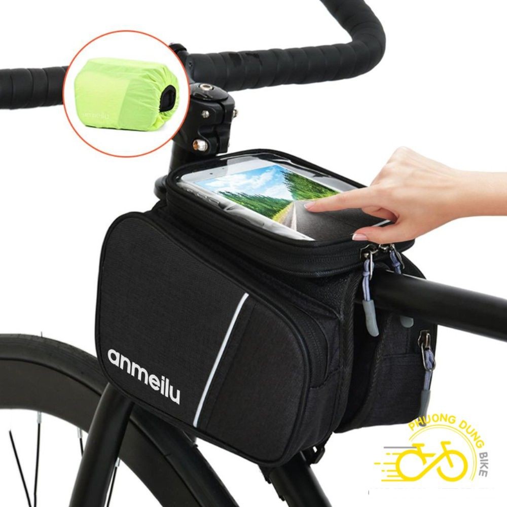 Túi đôi treo khung xe đạp anmeilu có ngăn điện thoại