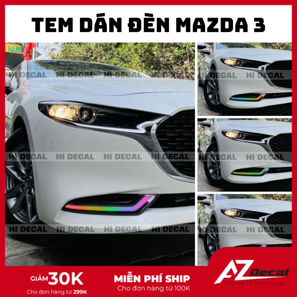 Tem dán đèn gầm Mazda 3, decal trang trí xe chống nước, bền màu, chịu nhiệt tốt