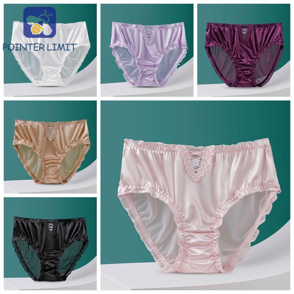 Poter LIMIT Quần Lót Lụa Satin Giữa Eo Màu Trơn Nữ