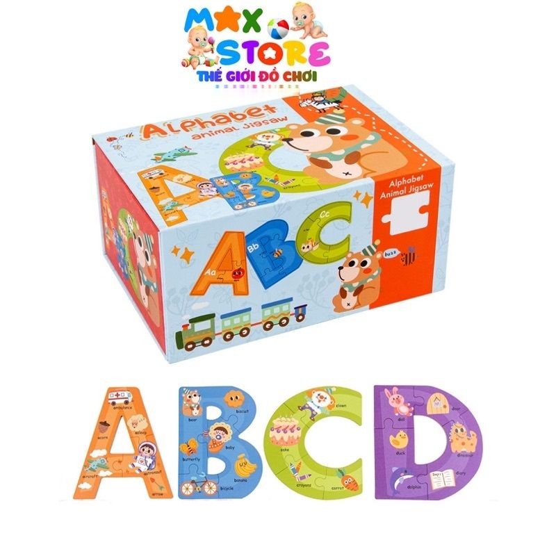 Puzzle Cho Bé ⚡️ HOT TREND ⚡️ Alphabet Animal Jigsaw, Digital Animal Puzzle, Đồ Chơi Giáo Dục Chữ Số