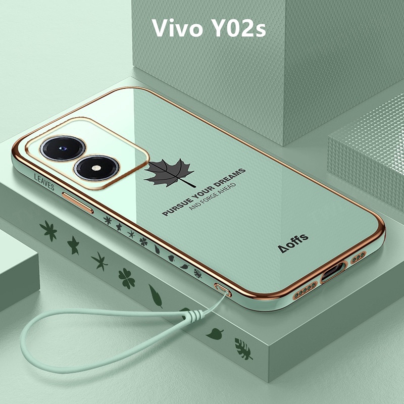 Ốp Lưng Vivo Y02s Mạ điện Lá phong Mềm Ốp Điện Thoại Vivo Y02s