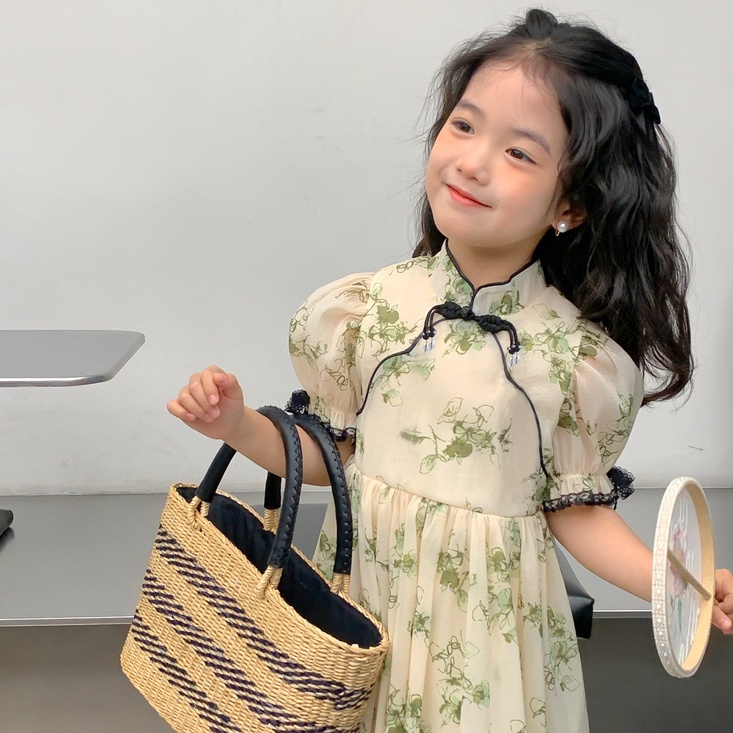 Đầm Sườn Xám Phong Cách Mùa Hè Mới Cho Bé Gái Từ 1-15 Tuổi