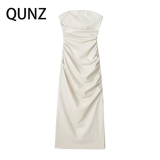 Đầm QUNZ 950073 bằng da giả gấp nếp gợi cảm