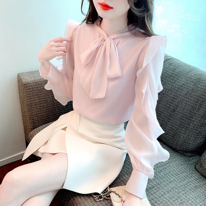 Áo Sơ Mi chiffon Tay Dài Phối Nơ Thời Trang Dành Cho Nữ