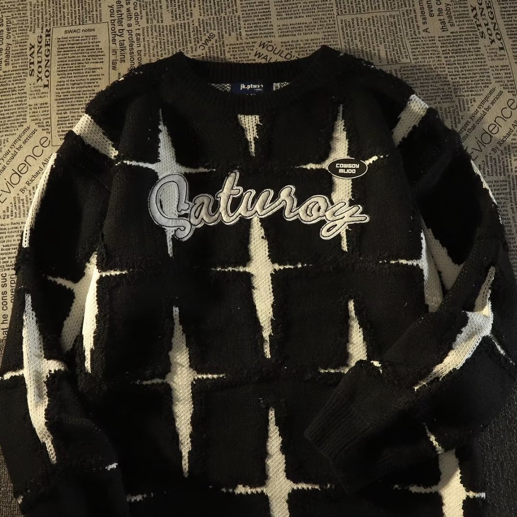 Áo sweater Dệt Kim Cổ Tròn Thêu Chữ Và Ngôi Sao Thời Trang Cho Nam Giới