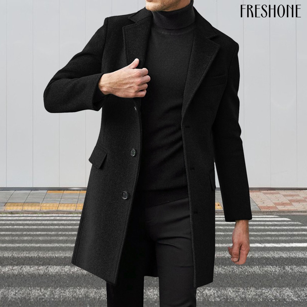 Áo Khoác Dáng Dài Đến Giữ Ấm Dài Đến Giữ Ấm Mùa Đông Màu Trơn Có Túi Một Hàng Nút Cho Nam