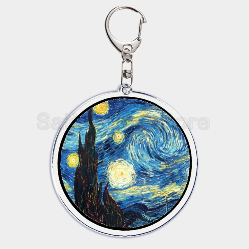 Móc khóa Vincent Van Gogh Oil Painting Tranh Sơn Dầu Đêm Đầy Sao Hoa Hướng Dương Móc Khóa Phụ Kiện Dễ Thương