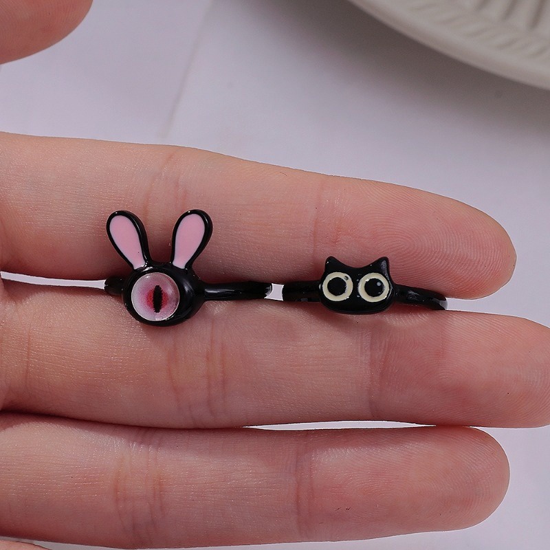 Nhẫn Hở Hình Mèo Đen / Thỏ Hoạt Hình Bằng Nhựa resin Dễ Thương Có Thể Điều Chỉnh Cho Cặp Đôi