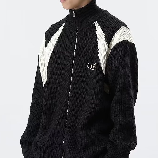 Áo Khoác cardigan Dệt Kim Dáng Rộng Phối Khóa Kéo Thêu Họa Tiết Kiểu Đường Phố Thời Trang Thu Đông Cho Các Cặp