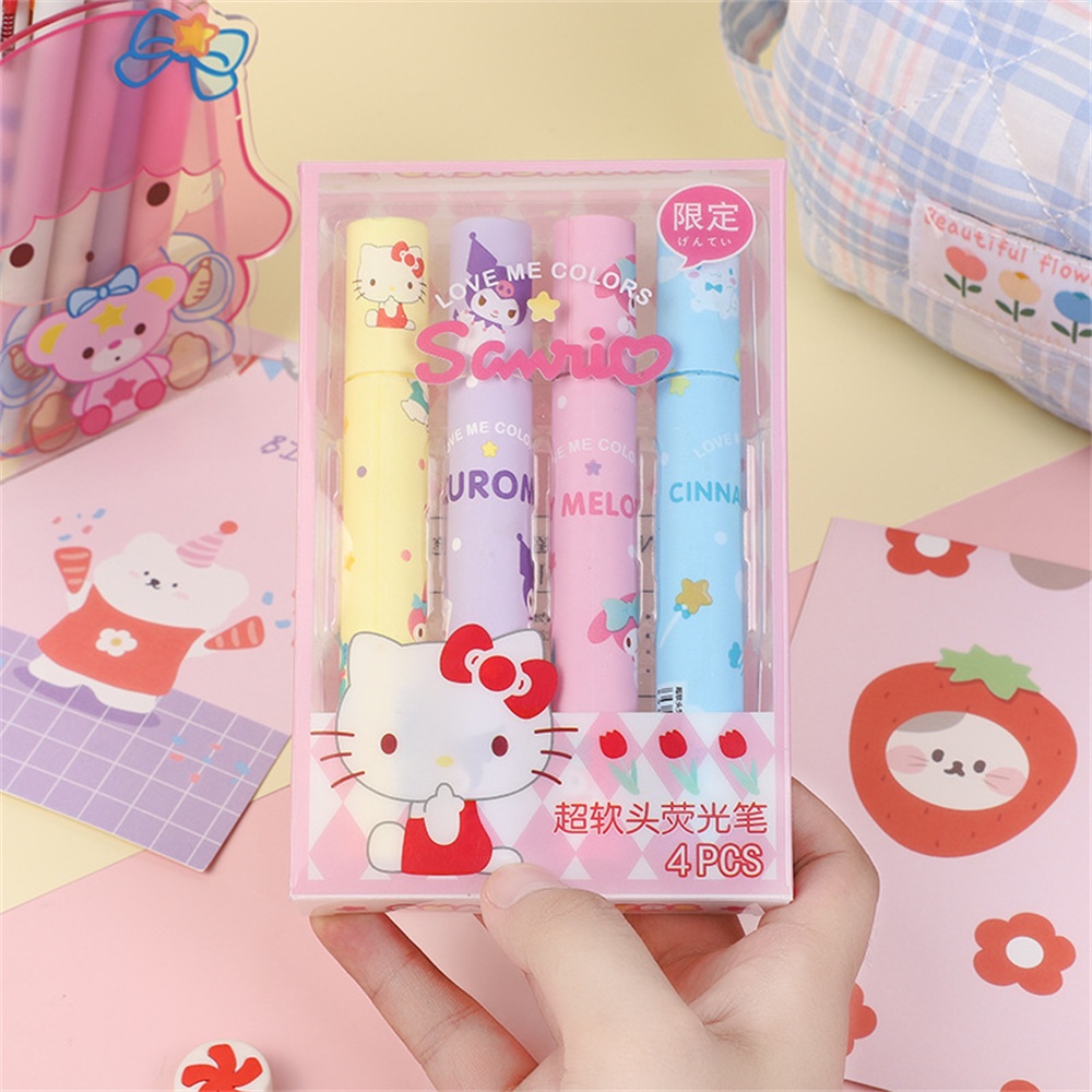 ⚡VẬN CHUYỂN NHANH⚡⚡ 6 Cái/hộp Bộ Bút Đánh Dấu Sanrio Hello Kitty Kuromi Anime Bút Đánh Dấu Bút Huỳnh Quang Pompompurin Dễ Thương Văn Phòng   Học Sinh Sáng Tạo