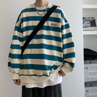  áo sweater nam bigsize unisex nam nữ form rộng tay lỡ phông Áo Thun Nam Dài Tay Cổ Tròn Sọc Ngang Thời Trang Mới Áo Nỉ 
