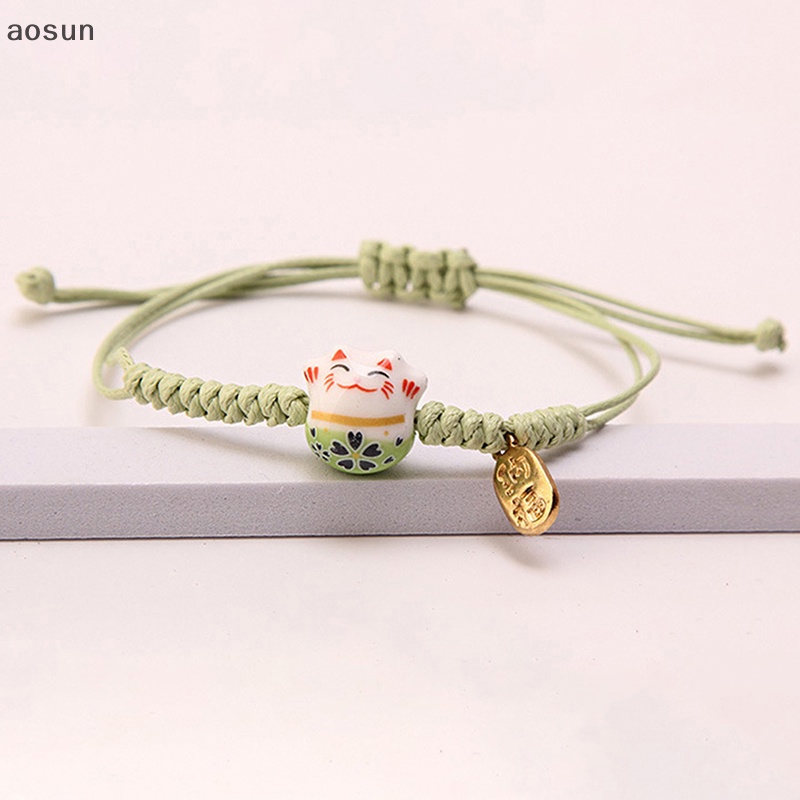 Aosun Vòng Đeo Tay Hình Chú Mèo May Mắn Bằng Gốm Dệt Tay Cho Cặp Đôi