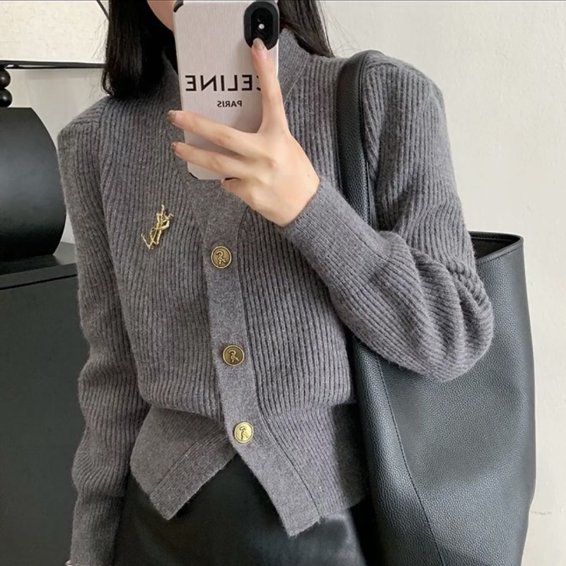 COZOK Áo cardigan Dệt Kim Tay Dài Cổ Chữ v Dáng Ngắn Thời Trang