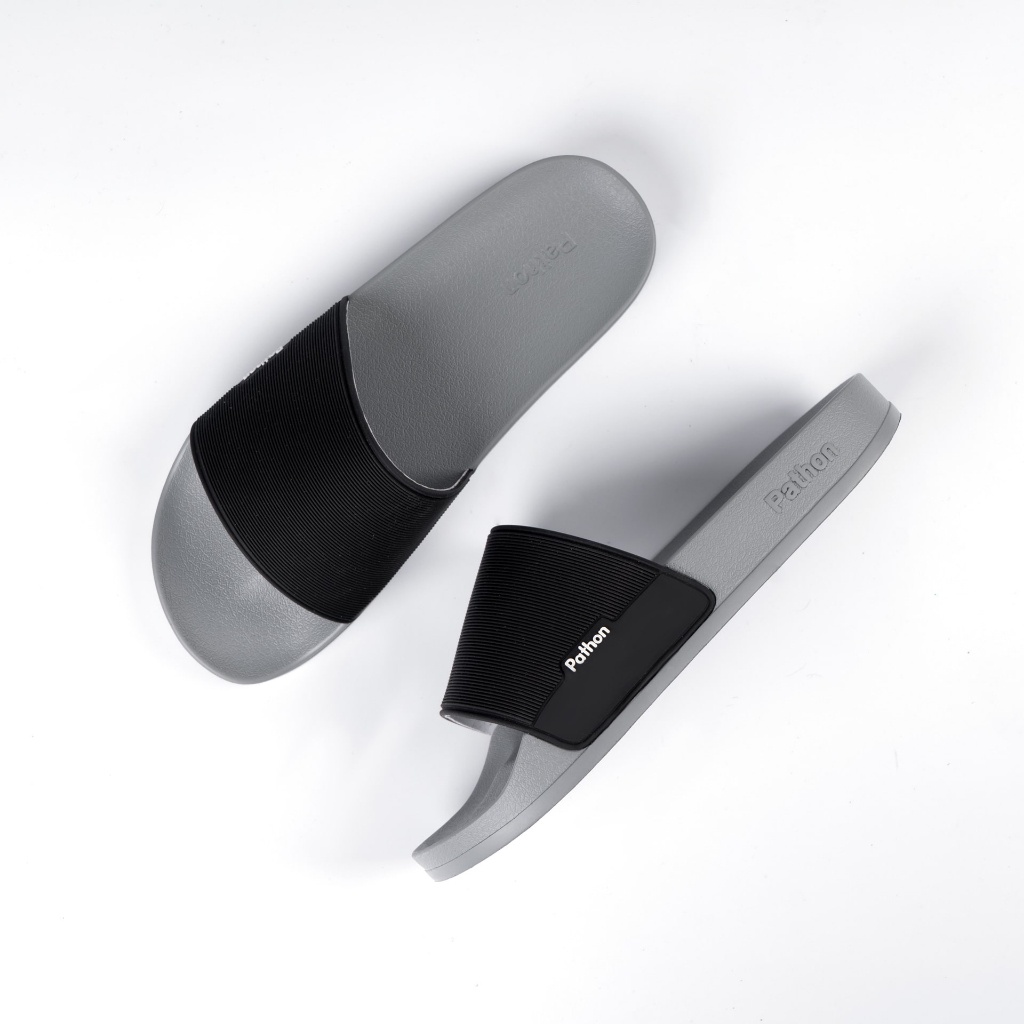 Dép nam nữ quai ngang slipper Pathon PVC và đế PU xám quai đen Mẫu SD62