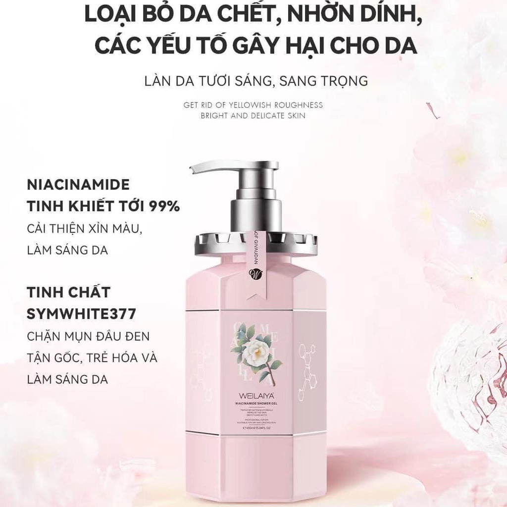 Sữa Tắm Trắng Da Hoa Trà Weilaiya Niacinamide Shower Gel