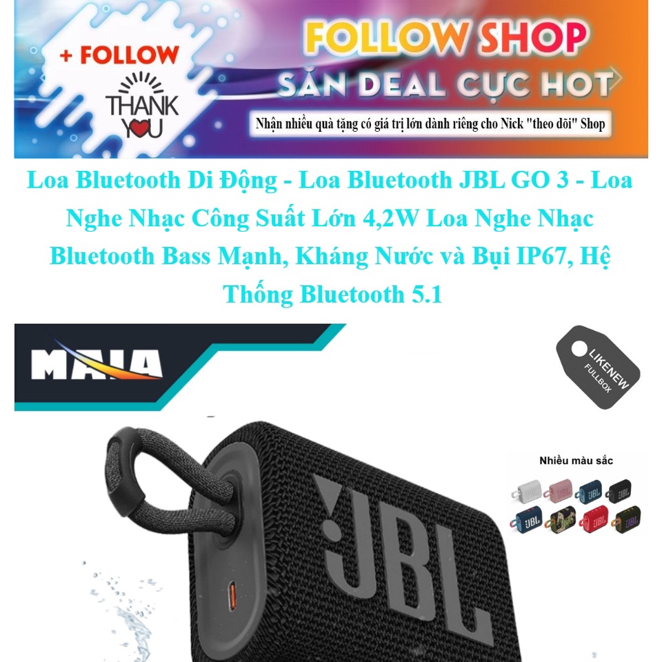 Loa Bluetooth Di Động - Loa Bluetooth JBL GO 3 - Loa Câm Tay Mini  Nghe Nhạc Công Suất Lớn 4,2W.