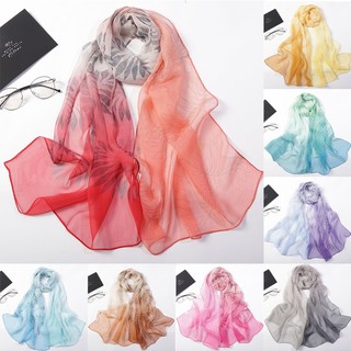 1 khăn choàng chiffon mềm in họa tiết hoa lá màu gradient 160 * 50cm