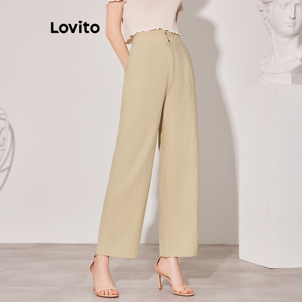 Quần tây Lovito phối nút màu trơn thời trang cho nữ L59ED094