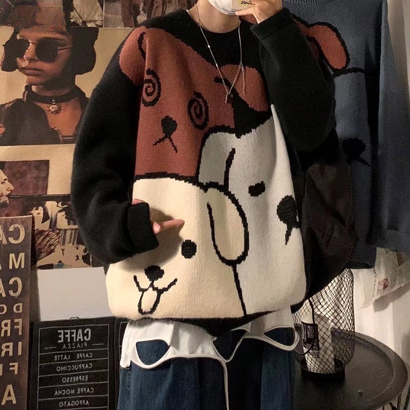 Áo sweater Dày Dặn In Hoạt Hình Kiểu retro Nhật Bản Thời Trang Thu Đông Cho Nam