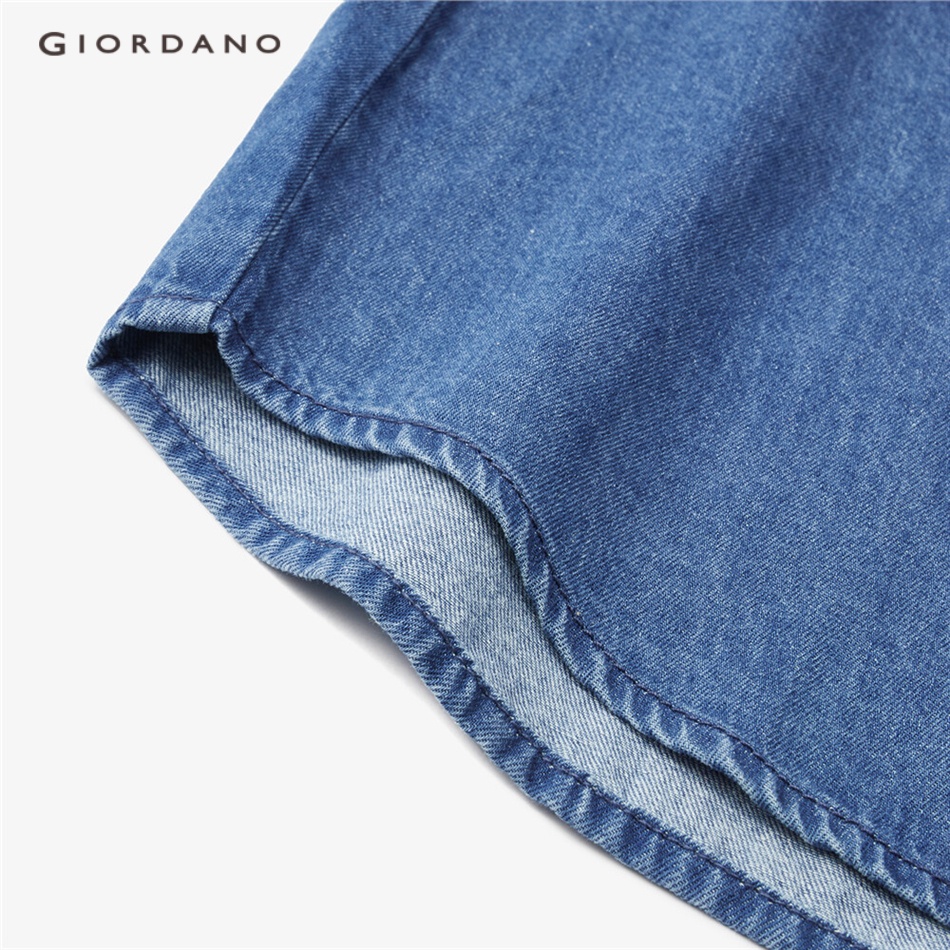 GIORDANO WOMEN Doll collar long sleeve loose denim shirt 13343802