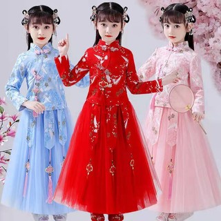 🔥Giải phóng mặt bằng🔥IKIDS Quần áo Trung Quốc trẻ em nữ váy dài tay áo phong cách Trung Quốc mới trang phục cổ trang váy công chúa