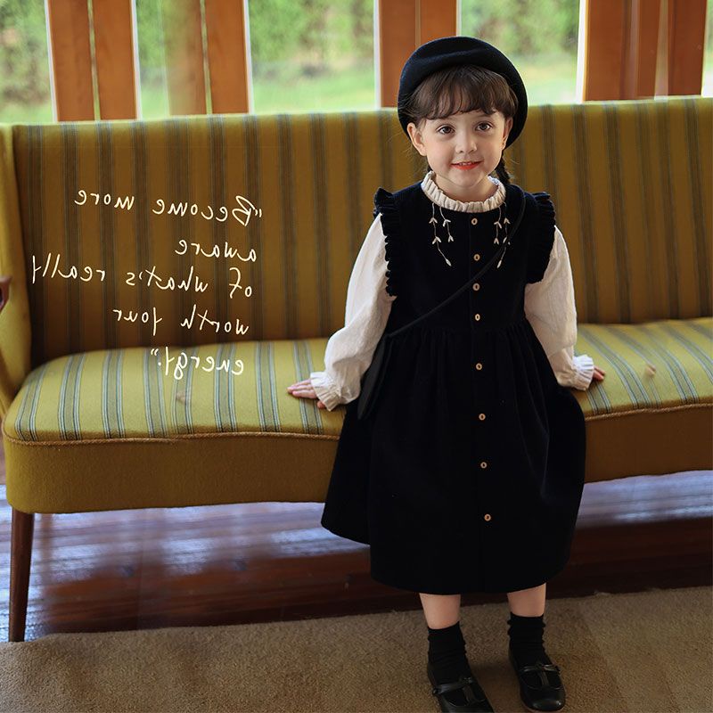 Đầm Nhung Cổ Búp Bê Phong Cách Phương Tây Thời Trang Mùa Thu 2023 Cho Bé Gái