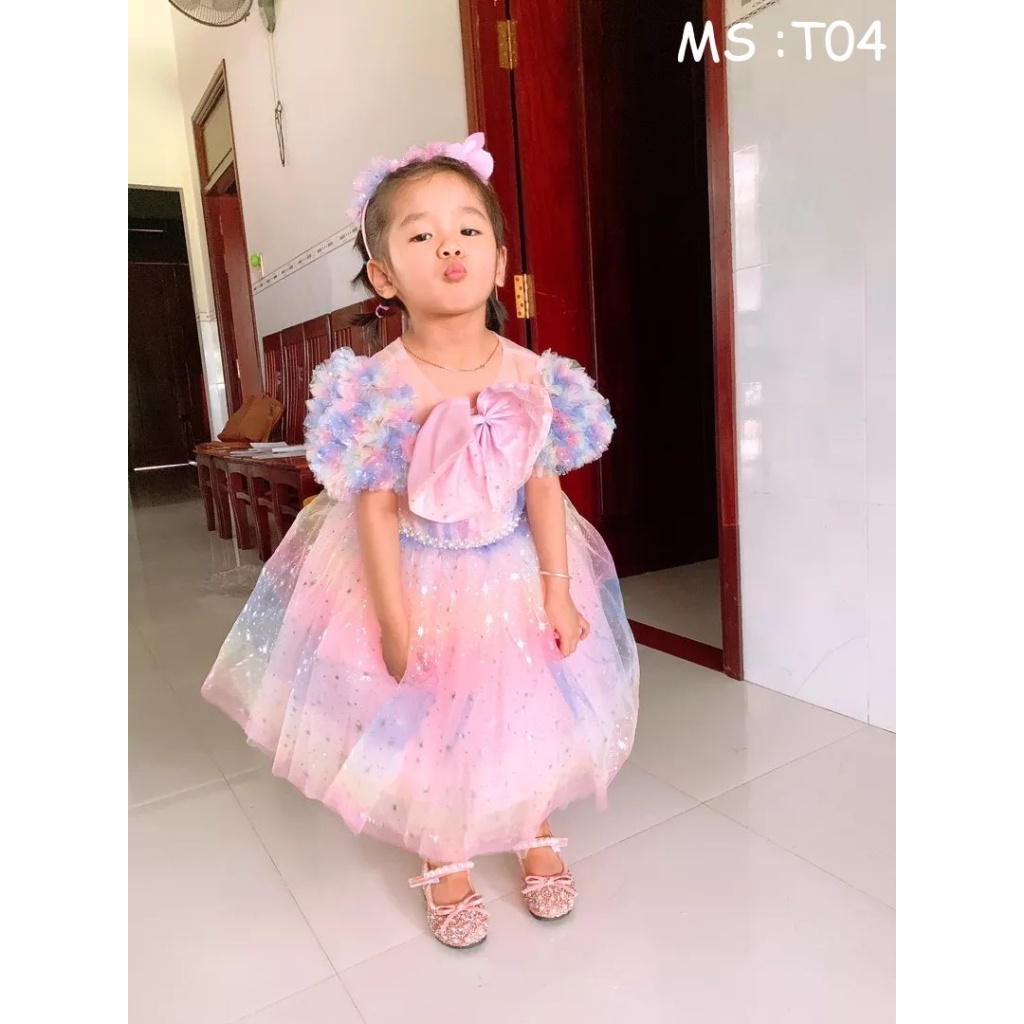 Váy Công Chúa cầu vồng cao cấp siêu đẹp T04 - AnKids Boutique - Tặng kèm Bờm Tóc