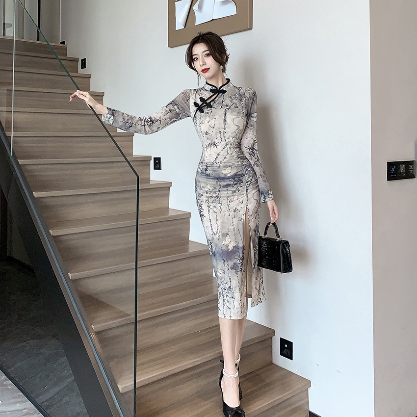 Đầm Sườn Xám Cách Tân Dáng Dài Phong Cách Trung Hoa Cổ Điển Hàng Mới 2023 bf1n