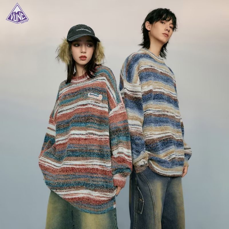 Vunc Áo Sweater Dệt Kim Tay Dài Dáng Rộng Phối Màu Tương Phản Kiểu Đường Phố Mỹ Dễ Phối Đồ Cho Nam
