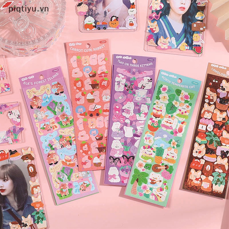 Pp 1 Tờ Hình Dán Mèo kawaii Lấp Lánh Trang Trí Sổ Tay Thủ Công diy vn
