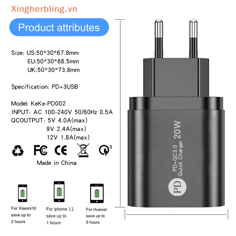 Xbvn Đầu Sạc Nhanh usb c 20w Cho iphone 13 type c qc 3.0 pd