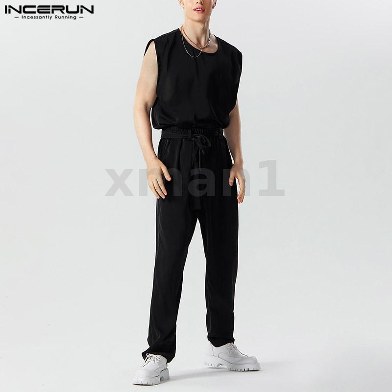 Xman Set Áo Ba Lỗ Cổ Tròn Màu Trơn Và Quần Dài Ống Đứng Phong Cách vintage Cho Nam