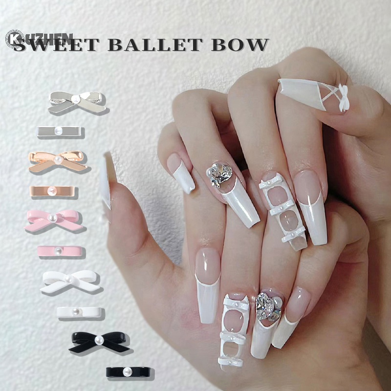 Kuzhen Set 10 Phụ Kiện Trang Trí Móng Tay Múa Ba Lê Nơ Hợp Kim Lụa Ruy Băng Nơ Hồng Đáng Yêu Cho Nữ