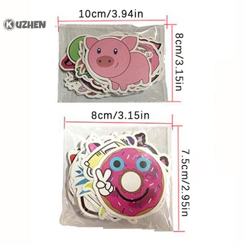 Kuzhen Set 50 Miếng Dán pvc Chống Thấm Nước Họa Tiết Hoạt Hình graffiti Trang Trí laptop / Vali / Điện Thoại