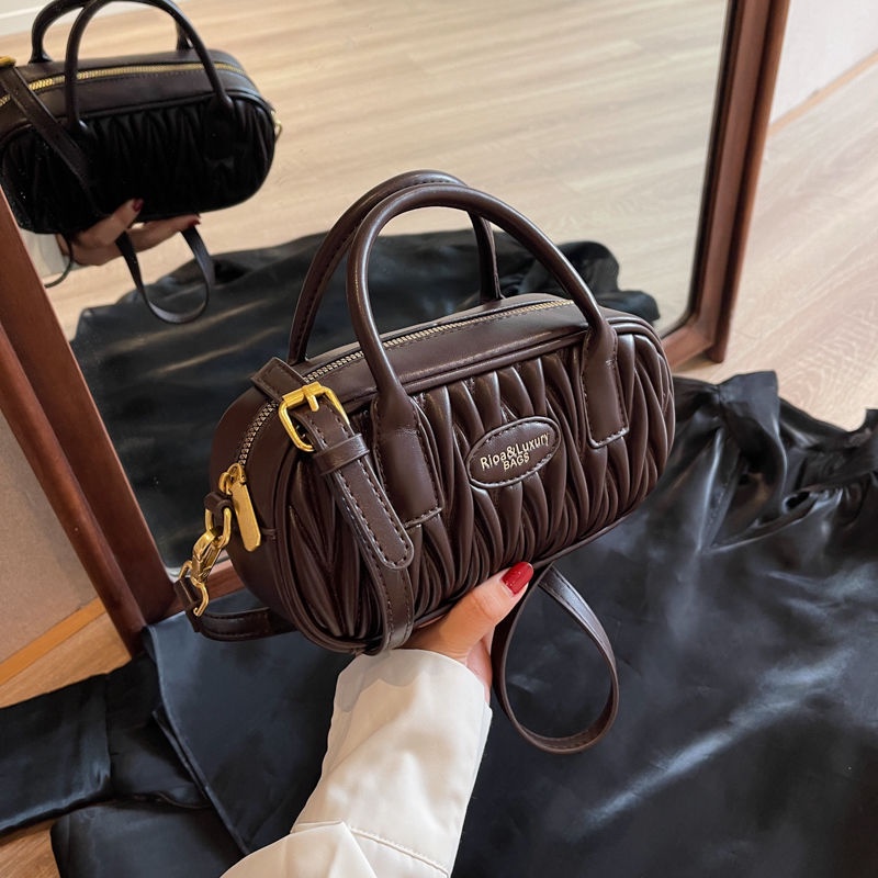 Túi Đeo Chéo Vai Xếp Ly Bằng Da pu Phong Cách retro Thời Trang 2023 Dành Cho Bạn Nữ