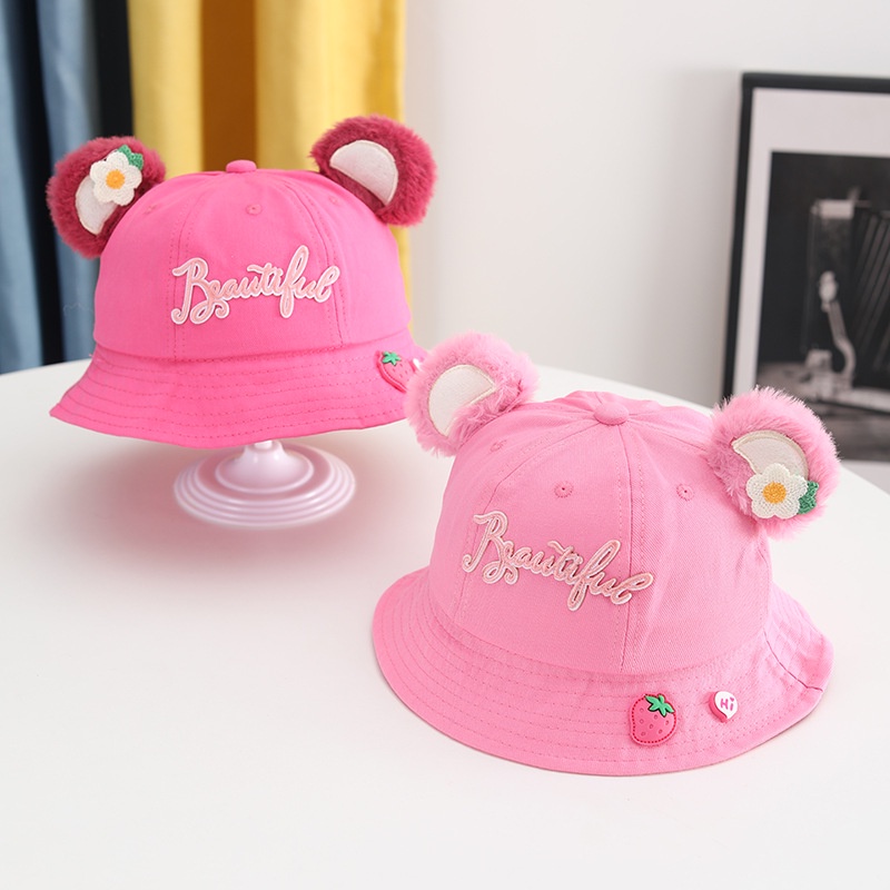 Sq2 Nón Tai Bèo Chống Nắng / Gió Hình Gấu / Dâu Tây Màu Hồng Dễ Thương Cho Nữ