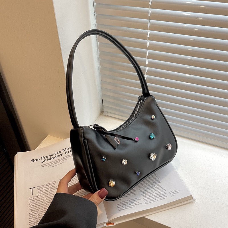 Túi xách nữ đeo vai kẹp nách đính đá hạt màu sắc dễ thường thời trang